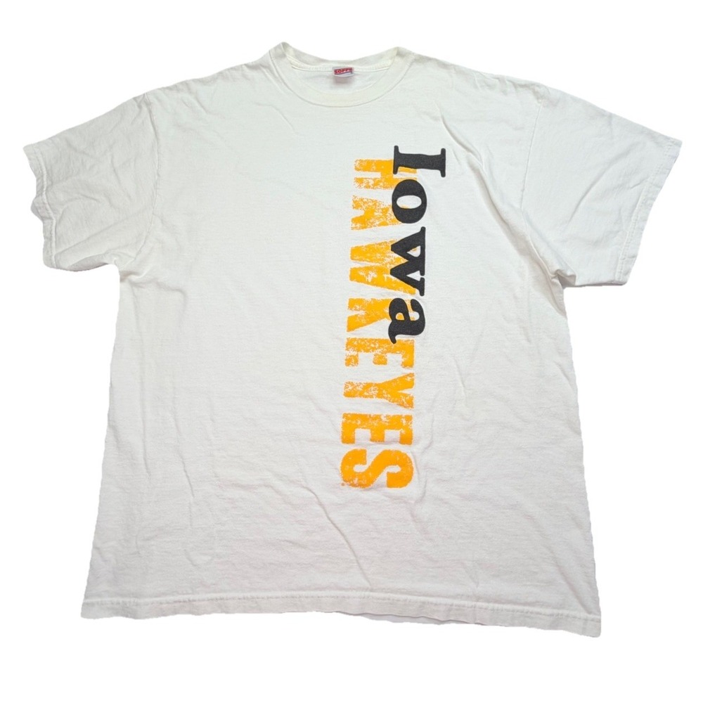 Vintage Iowa Hawkeyes T-Shirt 2XL White Distressed Graphic College‎ NCAA